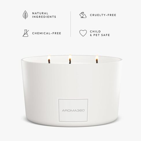 Aroma360 - Iris 9oz Candle - Luxury Scented Candles with Essential Oils - Notes of Cassis, Cool Blackcurrant and Bulgarian Rose - Aromatherapy - Soy Candles - 50hr Burn (White) in Saudi Arabia