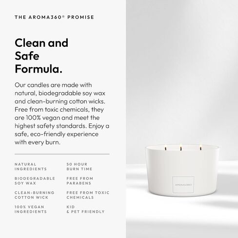 Aroma360 - Iris 9oz Candle - Luxury Scented Candles with Essential Oils - Notes of Cassis, Cool Blackcurrant and Bulgarian Rose - Aromatherapy - Soy Candles - 50hr Burn (White) in Saudi Arabia