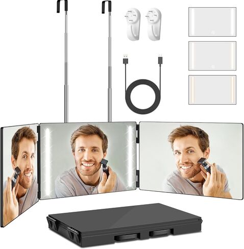 UHdod 3 Way Mirror for Self Hair Cutting with LED Lights, Rechargeable Self Cut 360 Barber Mirror for Haircuts for Men Weman Shaver, Makeup, braiding, Hair Styling in Kuwait