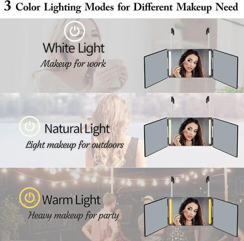 UHdod 3 Way Mirror for Self Hair Cutting with LED Lights, Rechargeable Self Cut 360 Barber Mirror for Haircuts for Men Weman Shaver, Makeup, braiding, Hair Styling in Kuwait