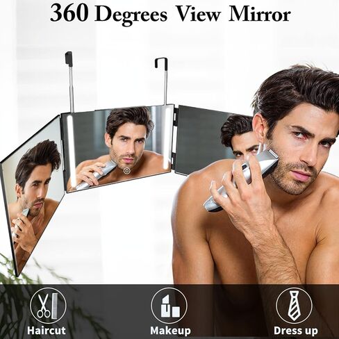 UHdod 3 Way Mirror for Self Hair Cutting with LED Lights, Rechargeable Self Cut 360 Barber Mirror for Haircuts for Men Weman Shaver, Makeup, braiding, Hair Styling in Kuwait