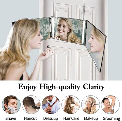 UHdod 3 Way Mirror for Self Hair Cutting with LED Lights, Rechargeable Self Cut 360 Barber Mirror for Haircuts for Men Weman Shaver, Makeup, braiding, Hair Styling in Kuwait