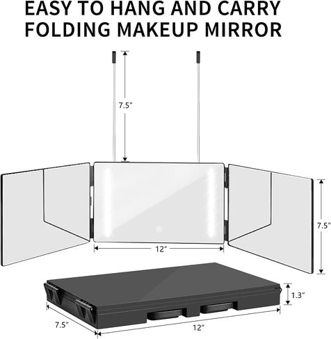 UHdod 3 Way Mirror for Self Hair Cutting with LED Lights, Rechargeable Self Cut 360 Barber Mirror for Haircuts for Men Weman Shaver, Makeup, braiding, Hair Styling in Kuwait