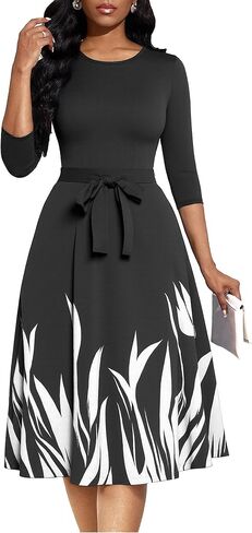 LaiyiVic Midi Dresses for Women 3/4 Sleeve Crew Neck Church Knee Length A Line Swing Summer Dress in Kuwait
