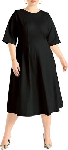 ELOQUII Women's Plus Size Seam Detail Ponte Work Dress in Kuwait
