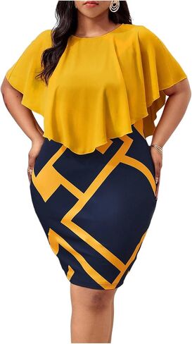 Floerns Women's Plus Size Geo Print Cloak Sleeve Party Dress Elegant Short Pencil Dresses in Saudi Arabia