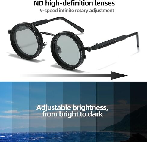 Adjustable Tint Sunglasses, 1-9 Gears Nightshift Glasses Retro Round Polarized Dimming Glasses ND Filter Lenses in Kuwait