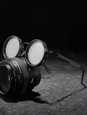 Adjustable Tint Sunglasses, 1-9 Gears Nightshift Glasses Retro Round Polarized Dimming Glasses ND Filter Lenses in Kuwait
