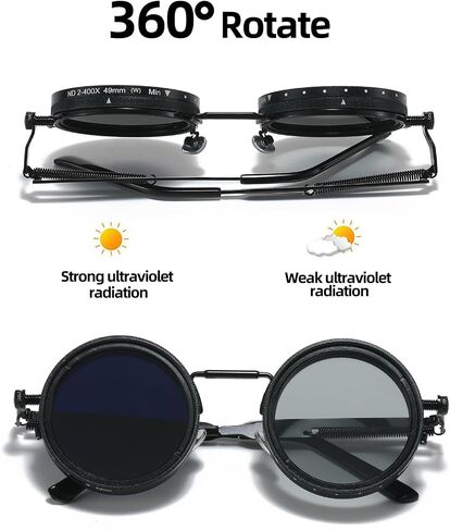 Adjustable Tint Sunglasses, 1-9 Gears Nightshift Glasses Retro Round Polarized Dimming Glasses ND Filter Lenses in Kuwait
