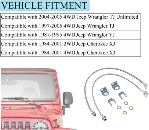 2pcs 89702 خطوط الفرامل المقاوم للصدأ الأمامية متوافقة مع 87-06 Jeep TJ/YJ/XJ مع مجموعات الرفع 4 "-6" ، 26inch in Saudi Arabia