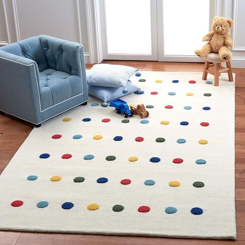 SAFAVIEH Kids Collection Accent Rug - 4' x 6', Ivory, Handmade Polka Dot Wool, Ideal for High Traffic Areas in Playroom, Nursery, Bedroom (SFK804A) in Saudi Arabia