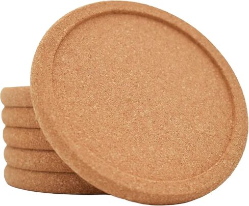 Cork Coasters for Drinks Absorbent - 6 Pcs 4 Inch Cork Coasters with Lip Heat Resistant Reusable Drink Coaster Set Extra Thick Perfect for Cups Glasses Mugs in Saudi Arabia