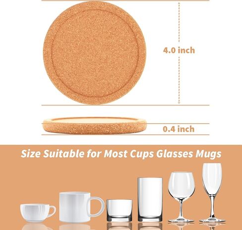 Cork Coasters for Drinks Absorbent - 6 Pcs 4 Inch Cork Coasters with Lip Heat Resistant Reusable Drink Coaster Set Extra Thick Perfect for Cups Glasses Mugs in Saudi Arabia