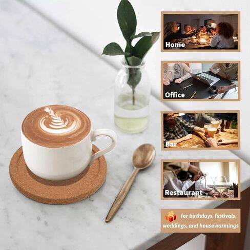 Cork Coasters for Drinks Absorbent - 6 Pcs 4 Inch Cork Coasters with Lip Heat Resistant Reusable Drink Coaster Set Extra Thick Perfect for Cups Glasses Mugs in Saudi Arabia