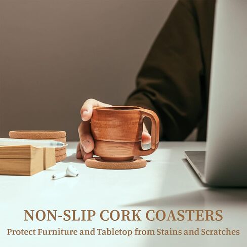 Cork Coasters for Drinks Absorbent - 6 Pcs 4 Inch Cork Coasters with Lip Heat Resistant Reusable Drink Coaster Set Extra Thick Perfect for Cups Glasses Mugs in Saudi Arabia