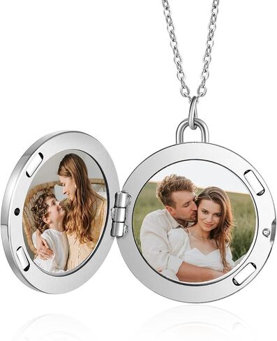 Personalized Round Locket Necklace for Women - Customizable 2 Photos Necklace Jewelry Gift for Anniversary Christmas Valentines Day in Saudi Arabia