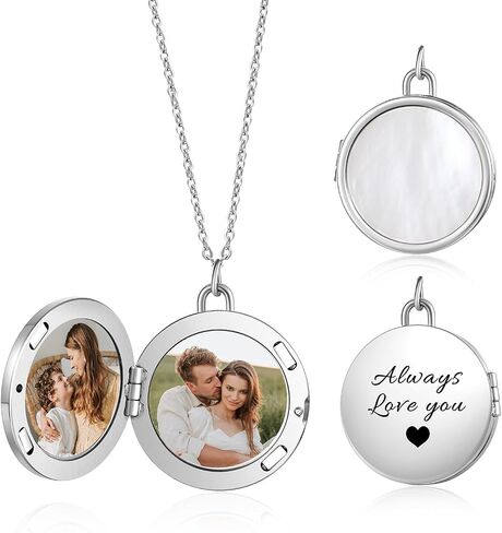 Personalized Round Locket Necklace for Women - Customizable 2 Photos Necklace Jewelry Gift for Anniversary Christmas Valentines Day in Saudi Arabia
