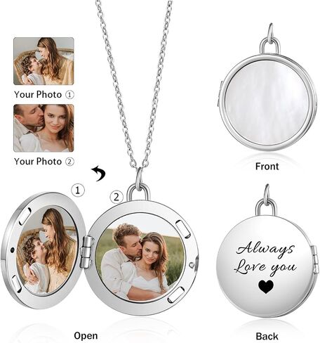 Personalized Round Locket Necklace for Women - Customizable 2 Photos Necklace Jewelry Gift for Anniversary Christmas Valentines Day in Saudi Arabia