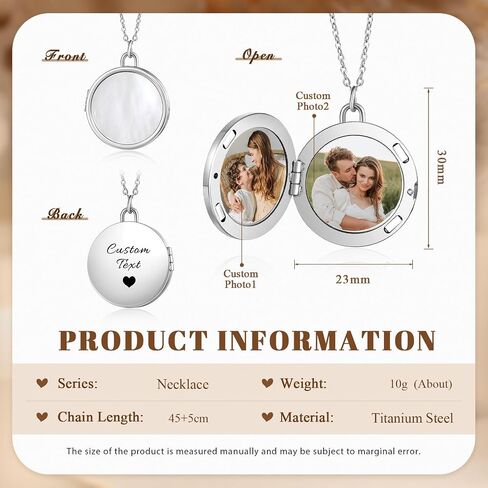 Personalized Round Locket Necklace for Women - Customizable 2 Photos Necklace Jewelry Gift for Anniversary Christmas Valentines Day in Saudi Arabia