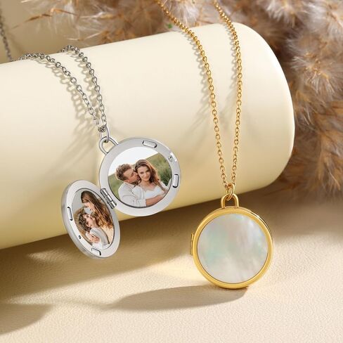 Personalized Round Locket Necklace for Women - Customizable 2 Photos Necklace Jewelry Gift for Anniversary Christmas Valentines Day in Saudi Arabia