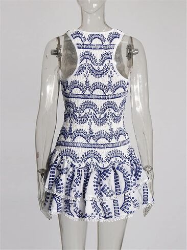 Sleeveless Slimming Mini Dress for Women High Waist U Neck Short A Line Dresses in Saudi Arabia