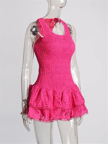 Sleeveless Slimming Mini Dress for Women High Waist U Neck Short A Line Dresses in Saudi Arabia
