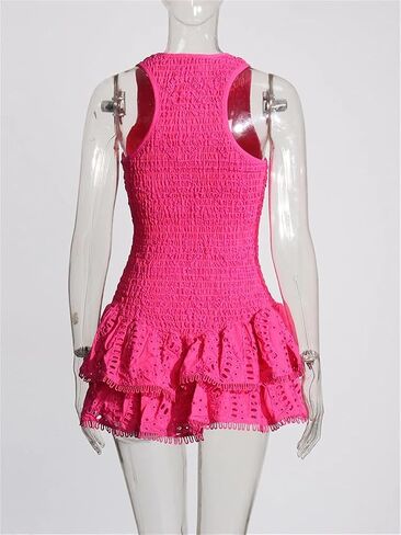 Sleeveless Slimming Mini Dress for Women High Waist U Neck Short A Line Dresses in Saudi Arabia