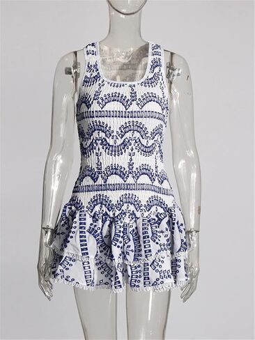Sleeveless Slimming Mini Dress for Women High Waist U Neck Short A Line Dresses in Saudi Arabia