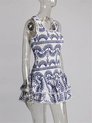 Sleeveless Slimming Mini Dress for Women High Waist U Neck Short A Line Dresses in Saudi Arabia
