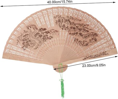 Homoyoyo Sandalwood Hand Fan Elegant Hollow Design Portable Foldable Accessory for Decor for Weddings and Stage Random Strap Included in Saudi Arabia