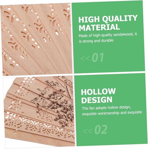 Homoyoyo Sandalwood Hand Fan Elegant Hollow Design Portable Foldable Accessory for Decor for Weddings and Stage Random Strap Included in Saudi Arabia