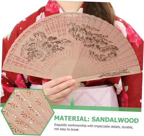 Homoyoyo Sandalwood Hand Fan Elegant Hollow Design Portable Foldable Accessory for Decor for Weddings and Stage Random Strap Included in Saudi Arabia