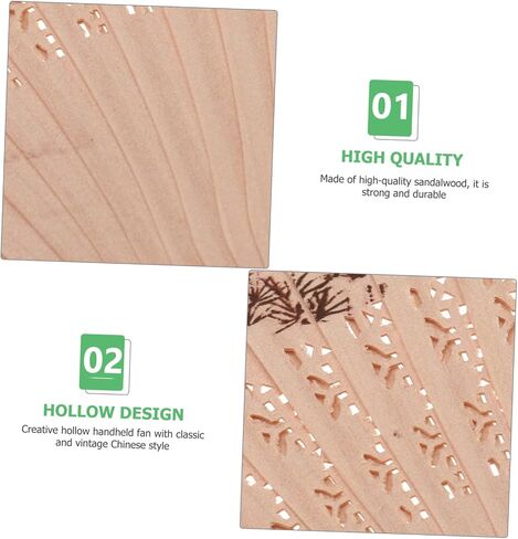 Homoyoyo Sandalwood Hand Fan Elegant Hollow Design Portable Foldable Accessory for Decor for Weddings and Stage Random Strap Included in Saudi Arabia