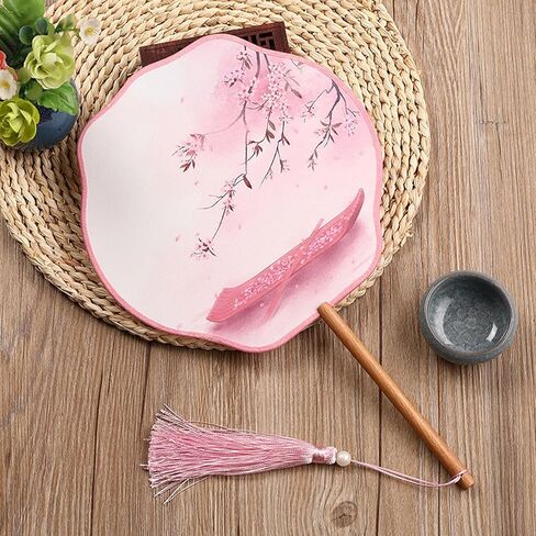 مروحة قابلة للطي على شكل زهرة ، مقبض طويل مستدير مروحة حرير قطعة قماش مروحة مروحة يدويًا مع الدعائم المنصة هانفو تشيونغسام in Kuwait