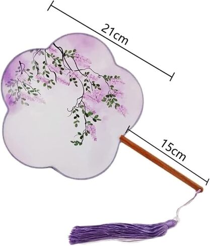 مروحة قابلة للطي على شكل زهرة ، مقبض طويل مستدير مروحة حرير قطعة قماش مروحة مروحة يدويًا مع الدعائم المنصة هانفو تشيونغسام in Kuwait