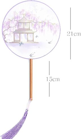 Semi-transparent Folding Fan Long-handled Round Fan Embroidered Tassel Hand-cranked Fan Used by Women to Match Hanfu Cheongsam in Kuwait