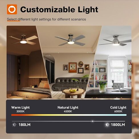 addlon Ceiling Fans with Lights, 42 inch Low Profile Ceiling Fan with Light and Remote Control, Flush Mount, Reversible, 3CCT Dimmable 4 Blades Black Small Ceiling Fan for Bedroom Indoor/Outdoor Use in Kuwait