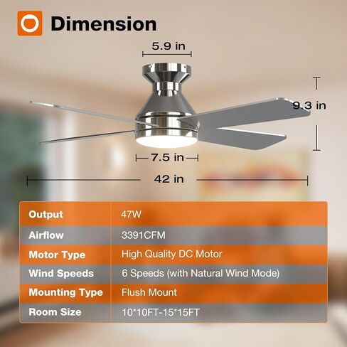 addlon Ceiling Fans with Lights, 42 inch Low Profile Ceiling Fan with Light and Remote Control, Flush Mount, Reversible, 3CCT Dimmable 4 Blades Black Small Ceiling Fan for Bedroom Indoor/Outdoor Use in Kuwait