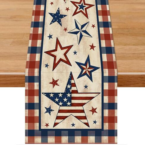 4th of July Table Runner, Stars Patriotic Memorial Day Table Runner Independence Day Kitchen Dining Table Decoration for Outdoor Indoor Home Party Decor 13 x 72 Inch in Saudi Arabia