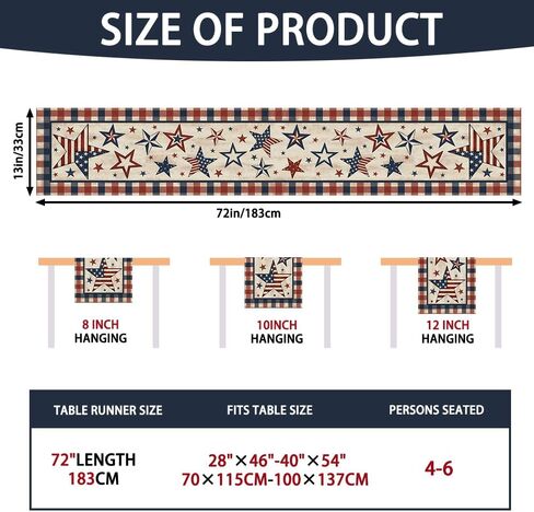4th of July Table Runner, Stars Patriotic Memorial Day Table Runner Independence Day Kitchen Dining Table Decoration for Outdoor Indoor Home Party Decor 13 x 72 Inch in Saudi Arabia