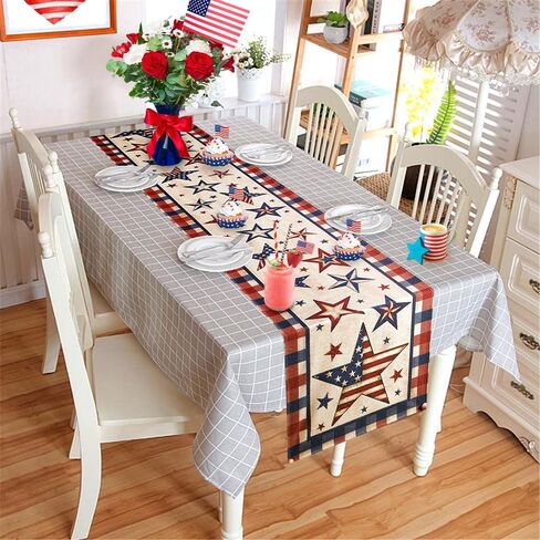 4th of July Table Runner, Stars Patriotic Memorial Day Table Runner Independence Day Kitchen Dining Table Decoration for Outdoor Indoor Home Party Decor 13 x 72 Inch in Saudi Arabia