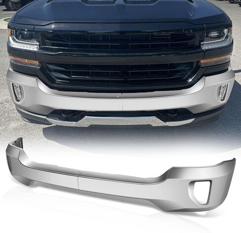 Auto Dynasty Front Bumper Face Bar Compatible with 2016 2017 2018 Chevy Silverado 1500, 2019 Silverado 1500 LD, w/Fog Light Cutouts, Polished Chrome Steel, GM1002861 in Saudi Arabia