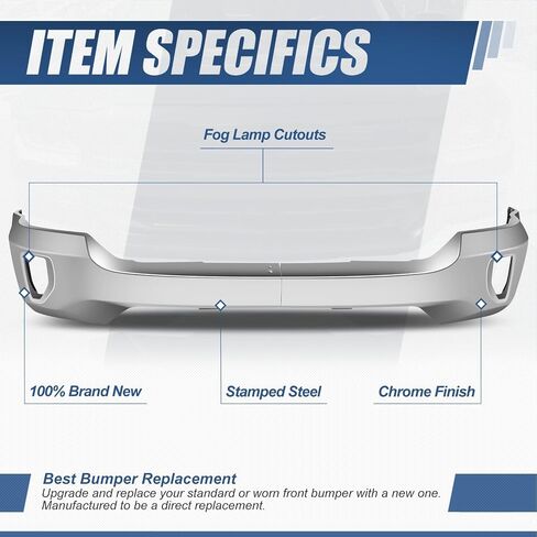 Auto Dynasty Front Bumper Face Bar Compatible with 2016 2017 2018 Chevy Silverado 1500, 2019 Silverado 1500 LD, w/Fog Light Cutouts, Polished Chrome Steel, GM1002861 in Saudi Arabia