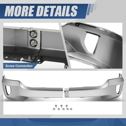 Auto Dynasty Front Bumper Face Bar Compatible with 2016 2017 2018 Chevy Silverado 1500, 2019 Silverado 1500 LD, w/Fog Light Cutouts, Polished Chrome Steel, GM1002861 in Saudi Arabia
