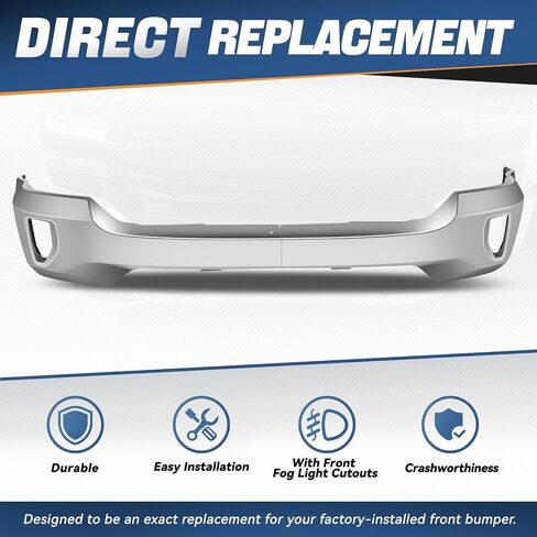 Auto Dynasty Front Bumper Face Bar Compatible with 2016 2017 2018 Chevy Silverado 1500, 2019 Silverado 1500 LD, w/Fog Light Cutouts, Polished Chrome Steel, GM1002861 in Saudi Arabia
