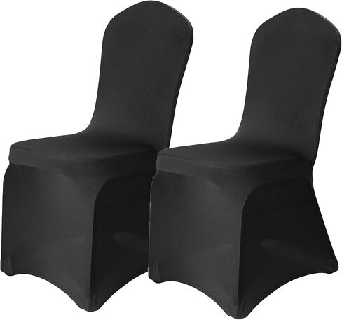 Qubjus Elastic Spandex Chair Covers 2 Pack - Stretch Washable Protectors Universal Fit Furniture Covers for Dining Room, Kitchen & Party Chairs - Black in Saudi Arabia
