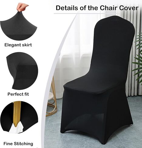 Qubjus Elastic Spandex Chair Covers 2 Pack - Stretch Washable Protectors Universal Fit Furniture Covers for Dining Room, Kitchen & Party Chairs - Black in Saudi Arabia