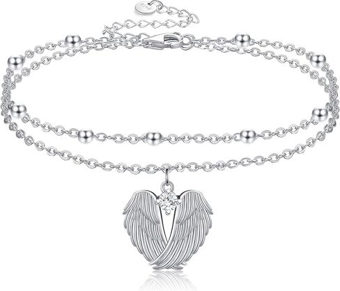 YFN Angel Wings Anklet Sterling Silver Guardian Angel Wings Layered Ankle Bracelets for Women Jewelry Gifts in Saudi Arabia