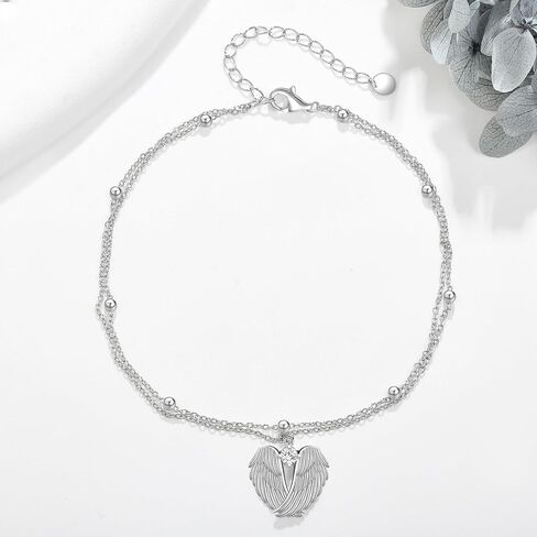 YFN Angel Wings Anklet Sterling Silver Guardian Angel Wings Layered Ankle Bracelets for Women Jewelry Gifts in Saudi Arabia