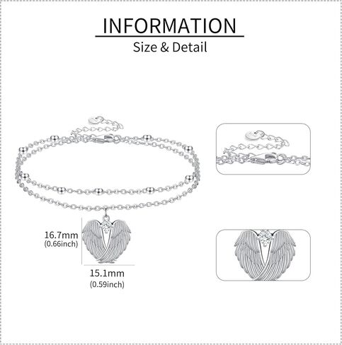 YFN Angel Wings Anklet Sterling Silver Guardian Angel Wings Layered Ankle Bracelets for Women Jewelry Gifts in Saudi Arabia